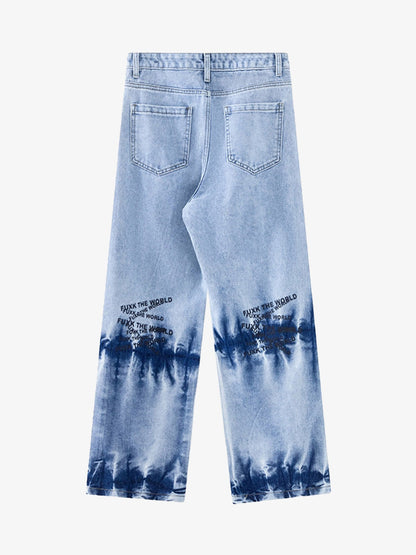 Niche Design Letter Embroidered Tie-dye Gradient Jeans 