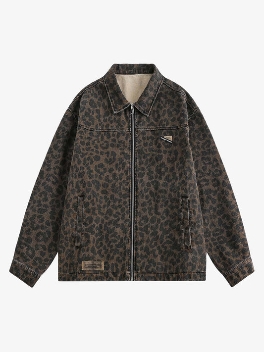 Vintage Washed Cheetah Denim Jacket 