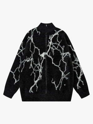 Thesupermade Lightning Graphic Imitation Mink Fur Zip Up Sweater 