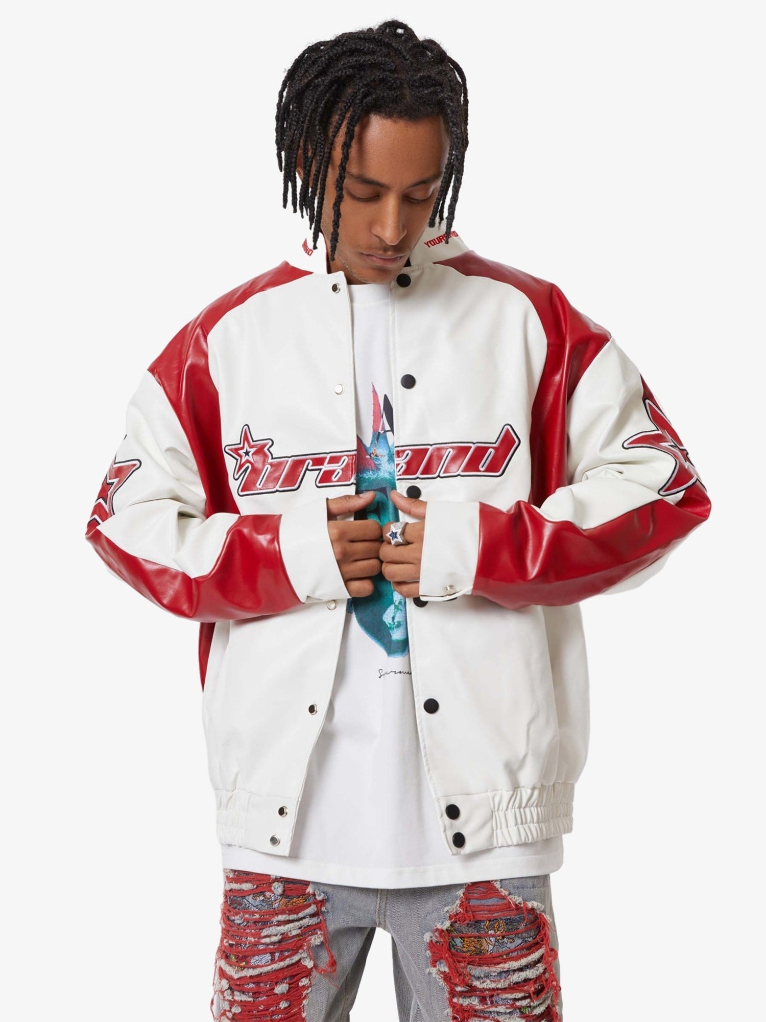Thesupermade American Vintage Colorblock Leather Jacket - 1728 