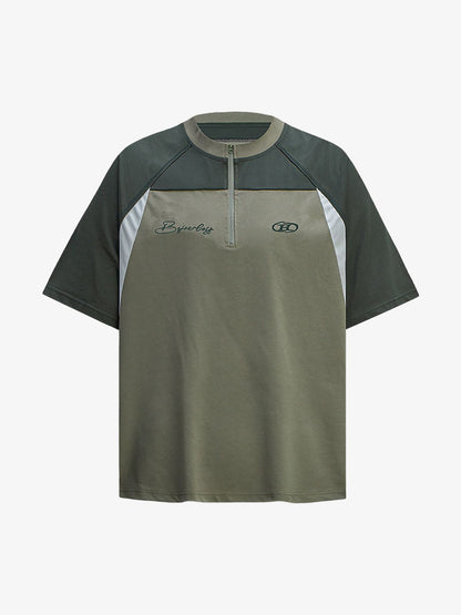 Quick-Dry Contrast Color Quarter Zip Up T-shirt 