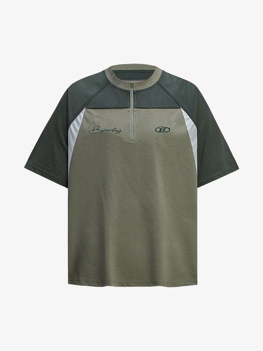 Quick-Dry Contrast Color Quarter Zip Up T-shirt 