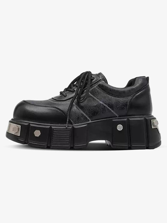 Metal Plate Chunky Leather Shoes 