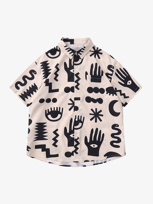 Thesupermade Vintage Full Print Lapel Short Sleeve Shirt 
