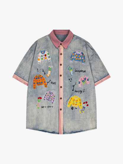 Embroidered Patch Denim Shirt 