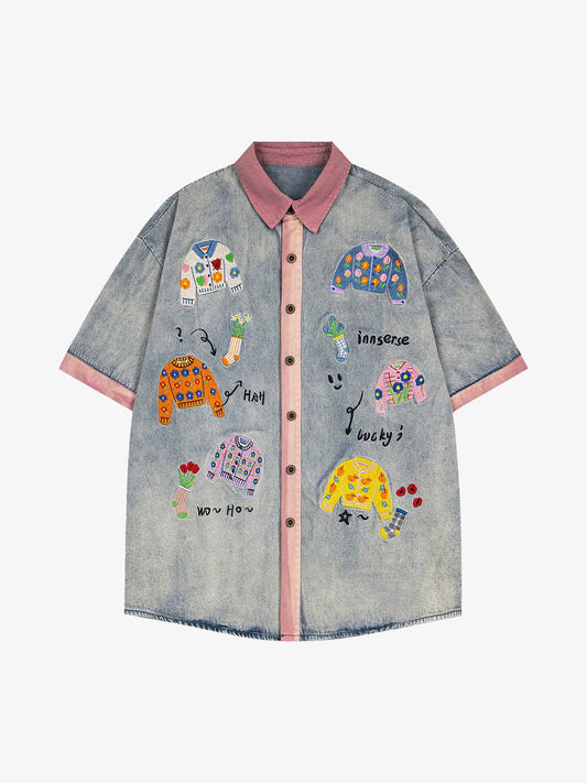 Embroidered Patch Denim Shirt 