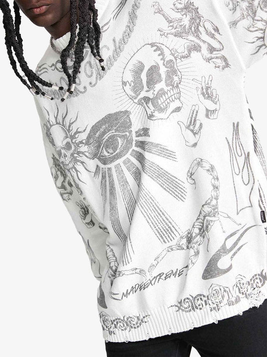 Thesupermade Skull Print Distressed Sweater - 1002 