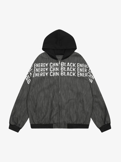 Patchwork Print Zip Up Hooded Jacket 