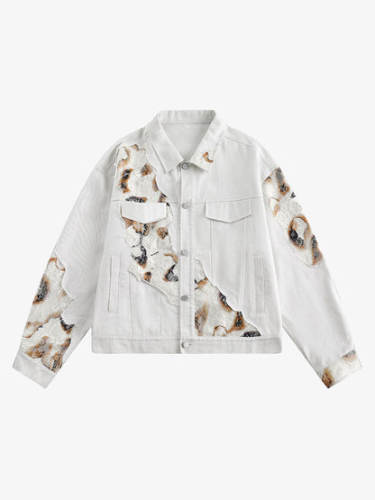 Thesupermade American Retro Lace Patchwork Denim Jacket 