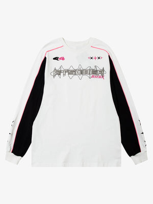 Thesupermade Silver Letter Cross Embroidery Long Sleeve T-shirt 