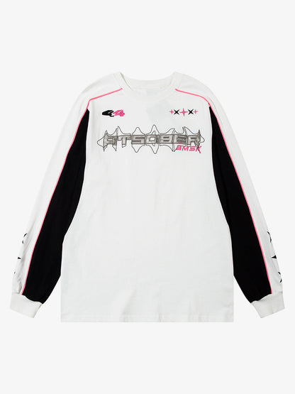 Thesupermade Silver Letter Cross Embroidery Long Sleeve T-shirt 