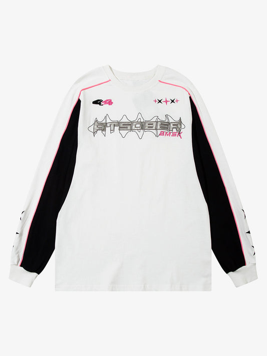 Thesupermade Silver Letter Cross Embroidery Long Sleeve T-shirt 