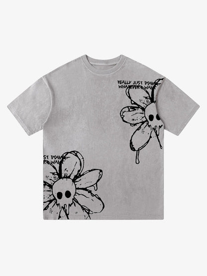 American Retro Creative Skull Flower T-shirt - 2039 