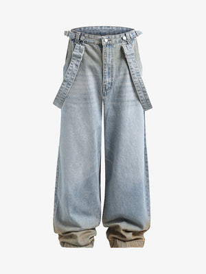 Distressed Washed Detachable Jeans 