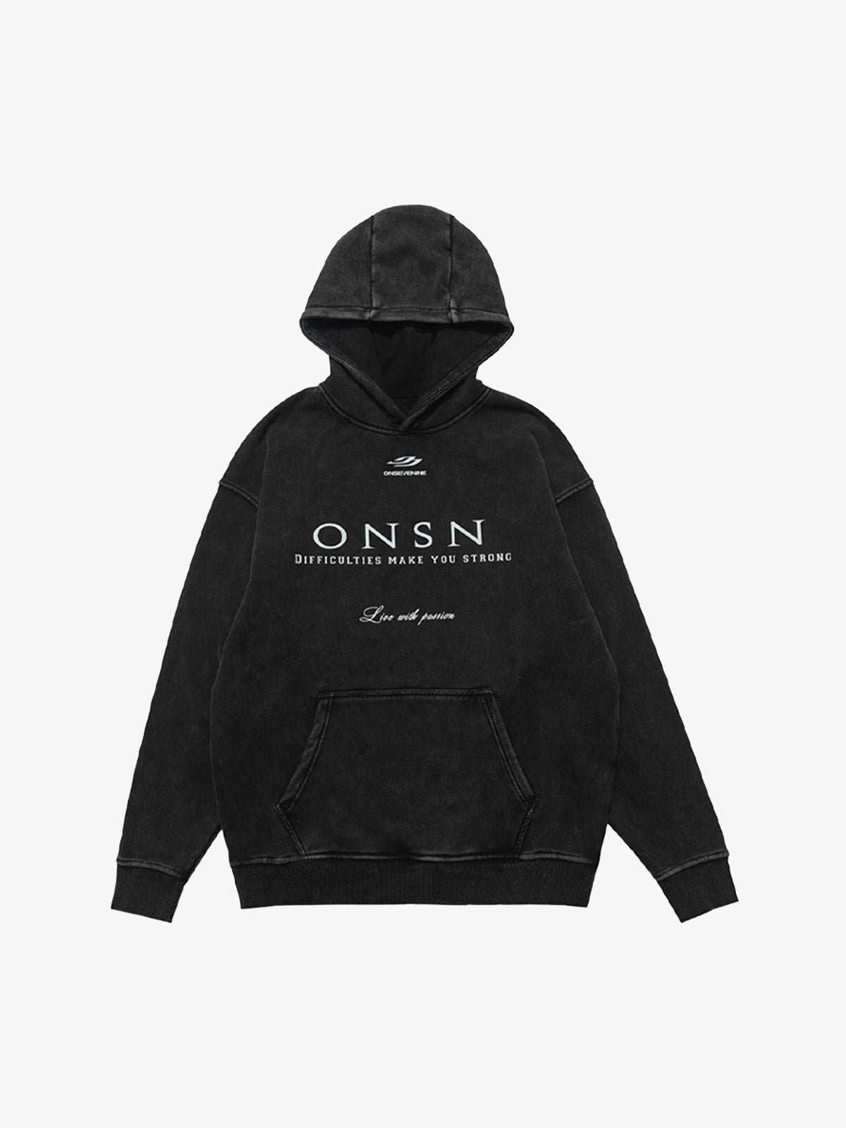 Heavy Washed Print Fleece Hoodie 