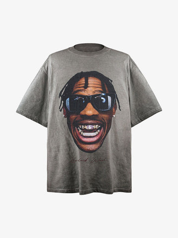 Portrait Print Crew Neck T-Shirt - 2377 