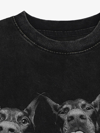 Thesupermade Doberman Print Washed Vintage T-shirt 