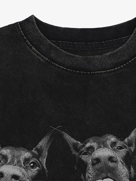 Thesupermade Doberman Print Washed Vintage T-shirt 