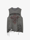 Distressed Ripped Graphic Cross Print Vest 