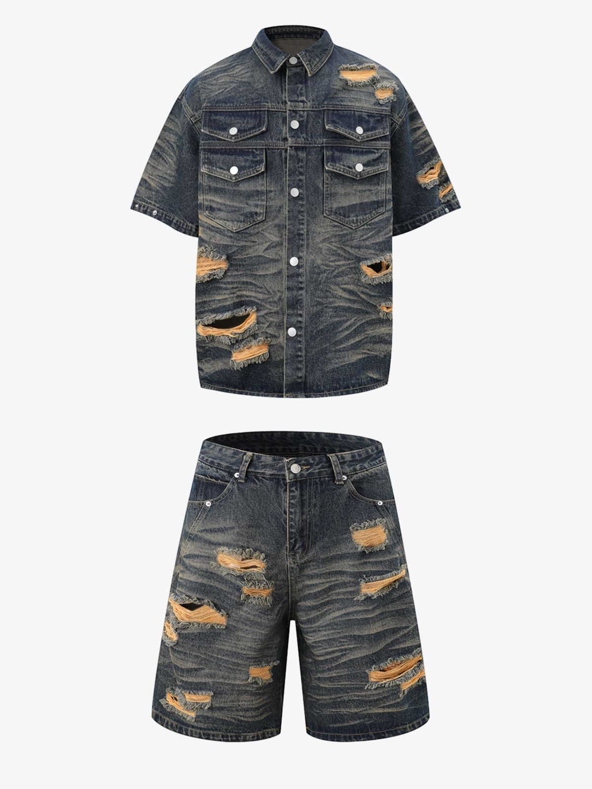 Distressed Washed Distressed Denim Set 