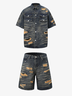 Distressed Washed Distressed Denim Set 