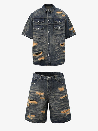 Distressed Washed Distressed Denim Set 