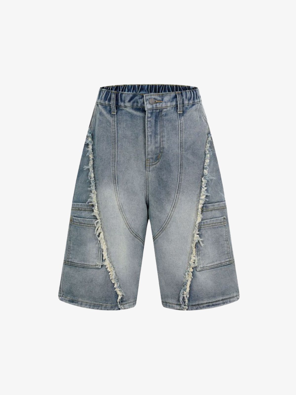 Washed Distressed Raw Edge Denim Jorts 