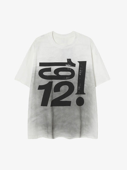 Heavy Washed Distressed Dirty Print Letter T-shirt 