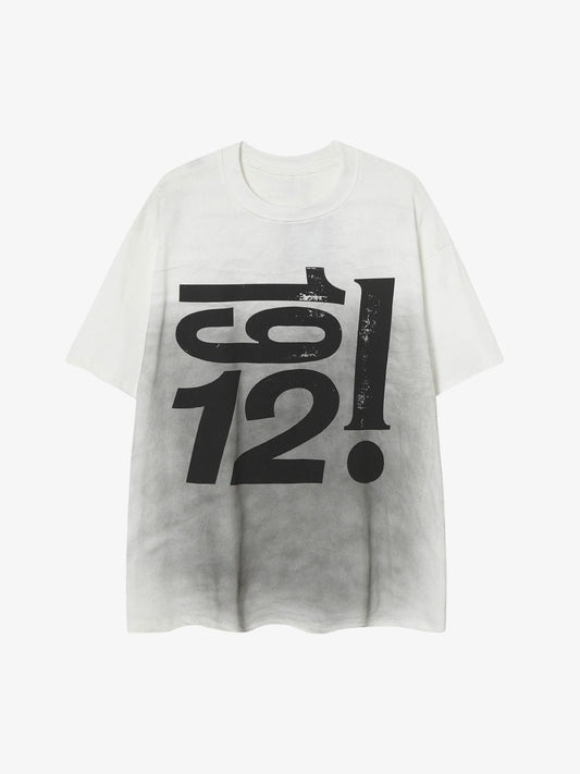 Heavy Washed Distressed Dirty Print Letter T-shirt 