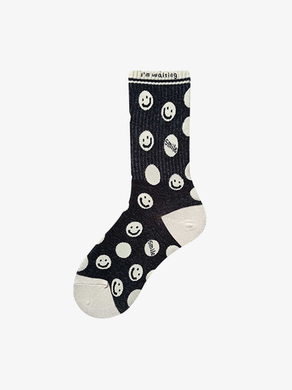 The Supermade Thousand Birds Check Smiley Face Mid-calf Cotton Socks 