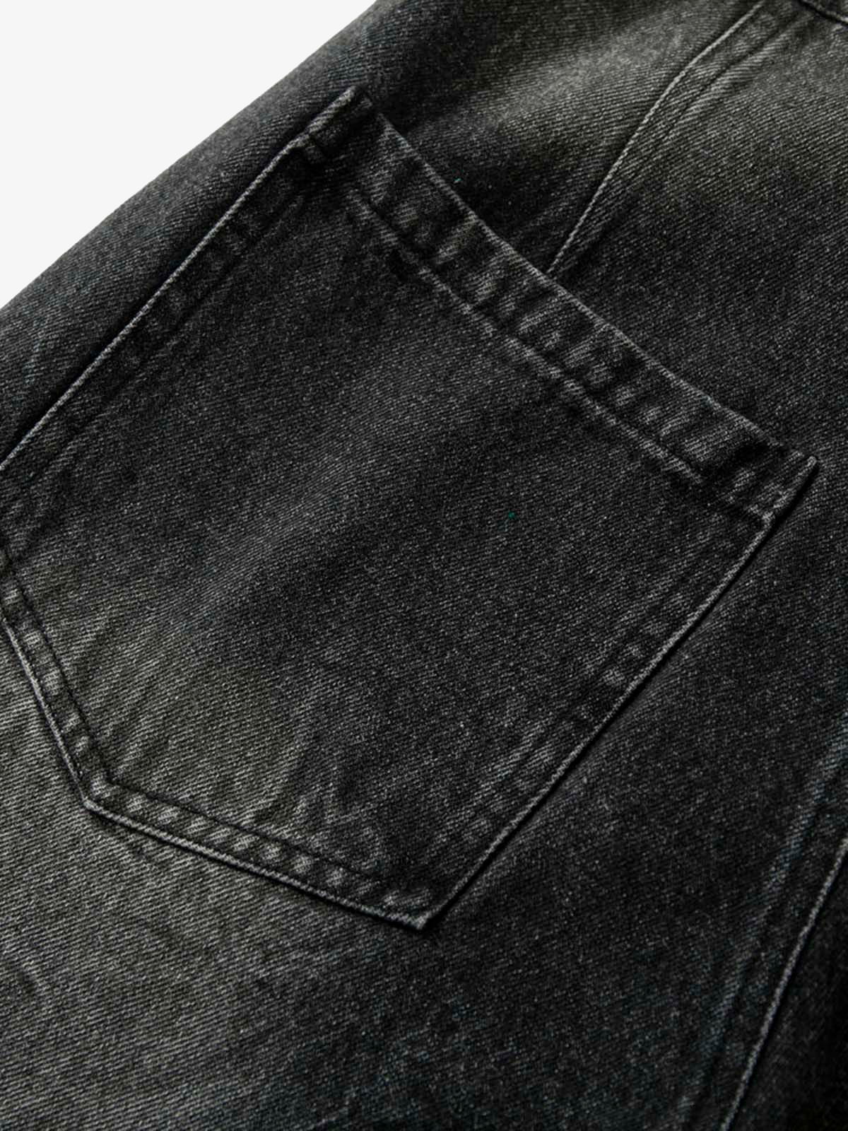 Distressed Striped Side Chain Patchwork Ripped Straight Jeans - 2391 