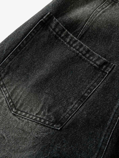 Distressed Striped Side Chain Patchwork Ripped Straight Jeans - 2391 