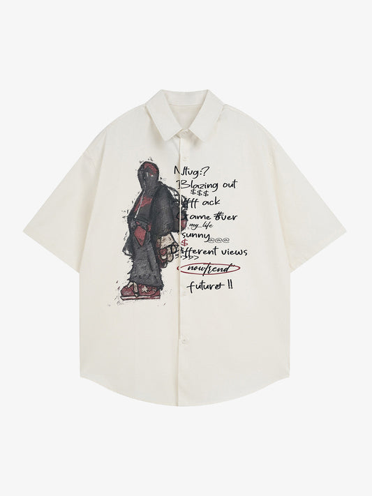 Oversized Graphic Cartoon Letter Print Short-Sleeve Shirt 