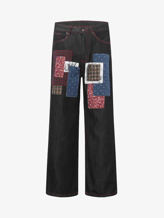 Retro Patchwork Baggy Jeans 