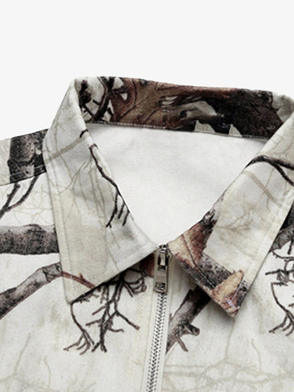 Thesupermade Retro Branches & Fallen Leaves Print Workwear Set 