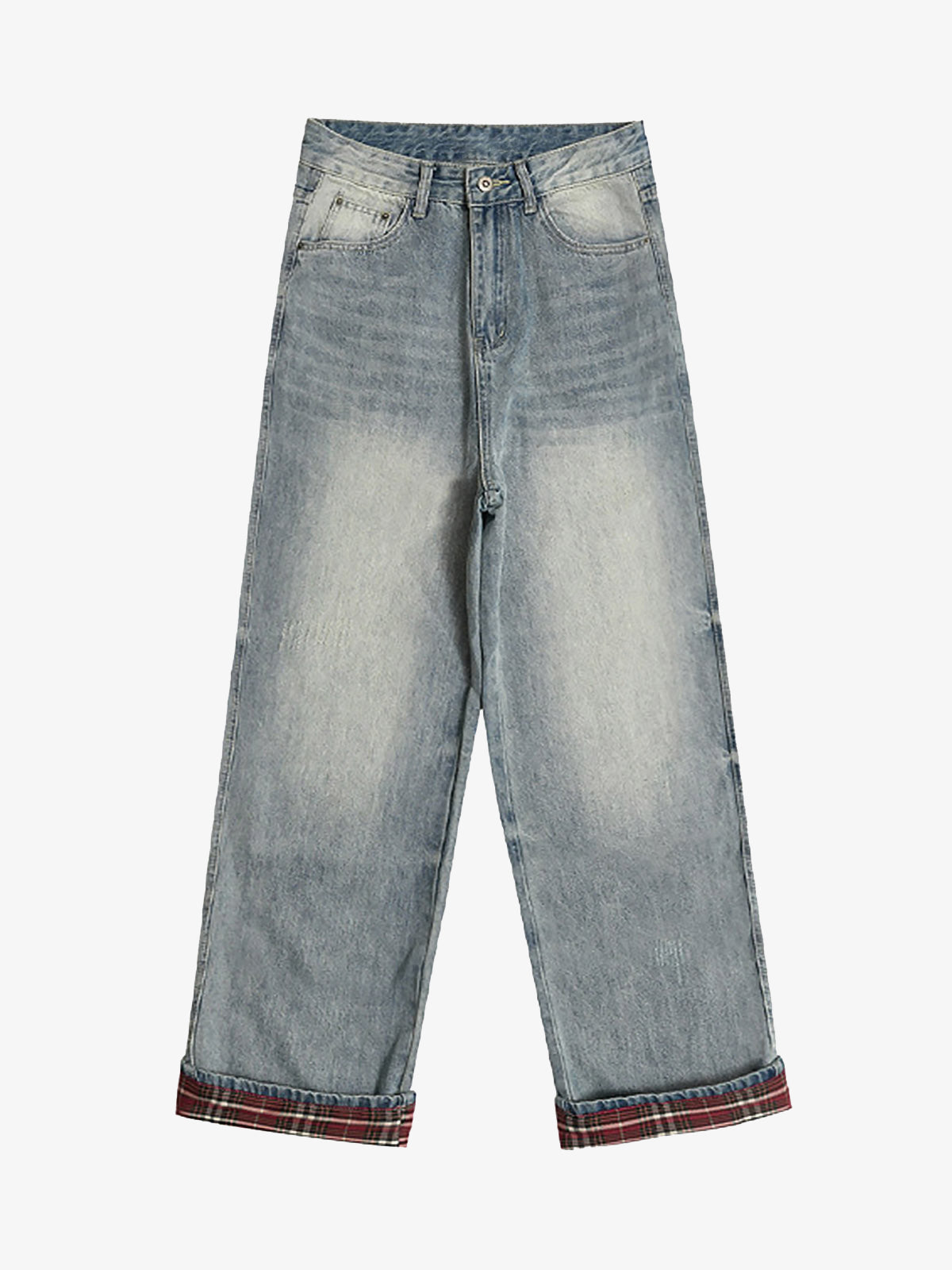 Vintage Washed Plaid Baggy Jeans 