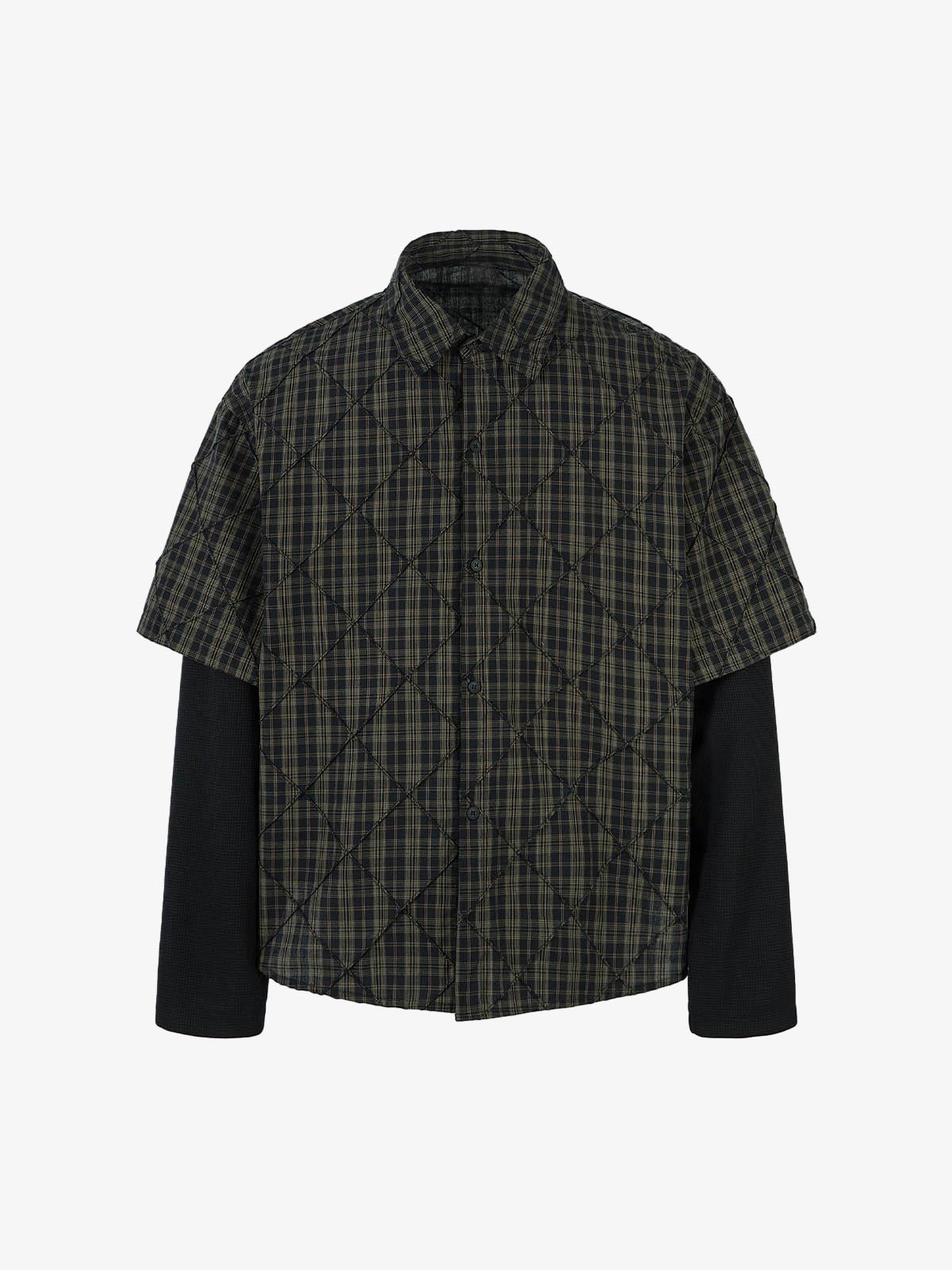 Heavy Plaid Pleated Striped Faux Two-Piece Polo Shirt 