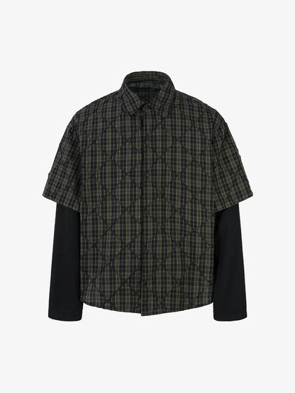 Heavy Plaid Pleated Striped Faux Two-Piece Polo Shirt 
