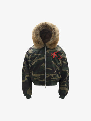 Embroidered Detachable Fur Hooded Jacket 
