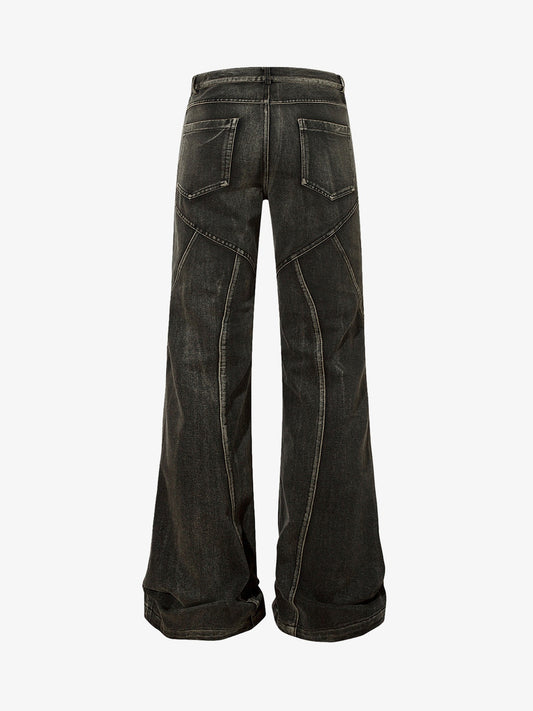 Thesupermade Washed Split Design Hip-Hop Horn Jeans - 2138 