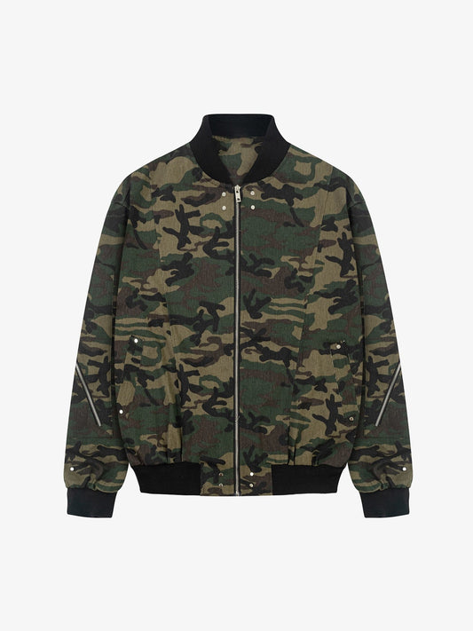 Thesupermade Cargo Camouflage Multi Zipper Bomber Jacket 