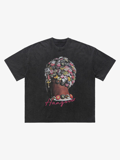 Street Washed Portrait Print T-shirt 