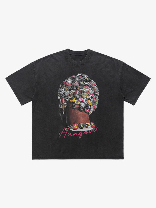Street Washed Portrait Print T-shirt 