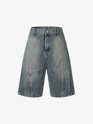 Washed Distressed Deconstructed Split Denim Shorts 