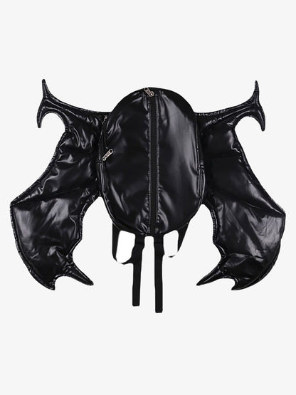 PU Leather Bat Wing Double Zipper Backpack 