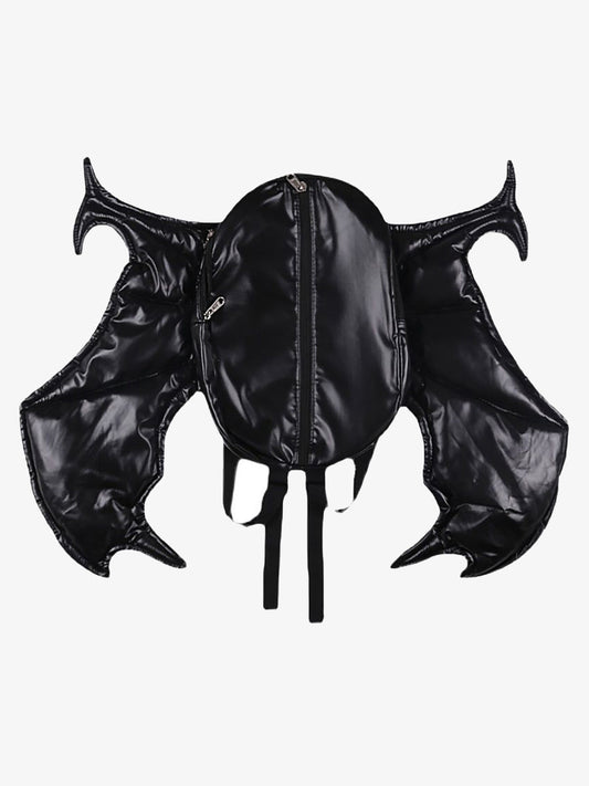 PU Leather Bat Wing Double Zipper Backpack 