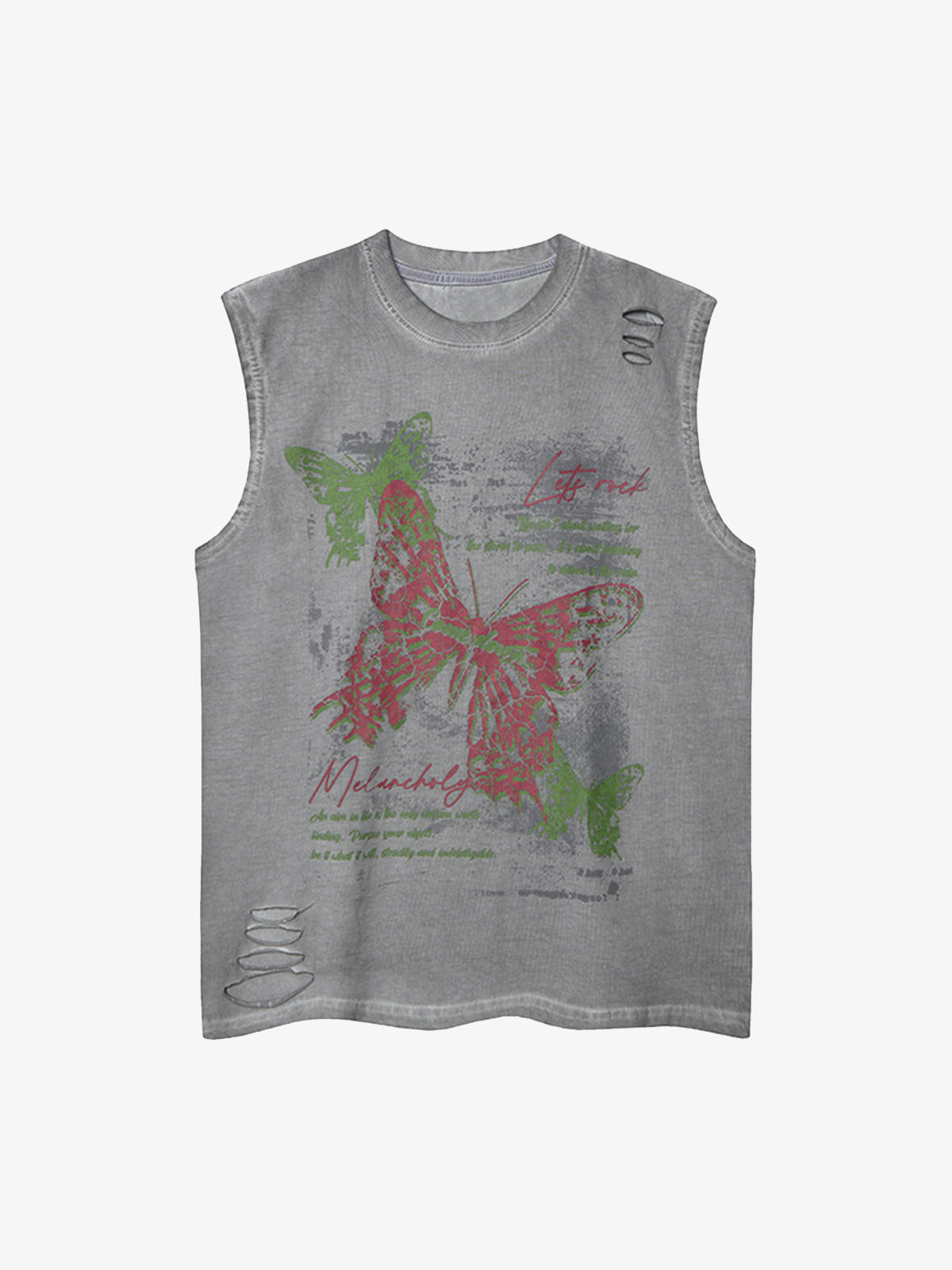 Distressed Graphic Butterfly Print Vest 