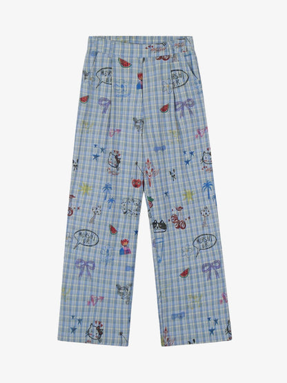 Fun Floral and Fruit Prints Plaid Pants 