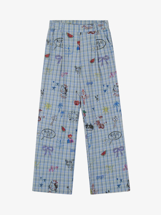 Fun Floral and Fruit Prints Plaid Pants 