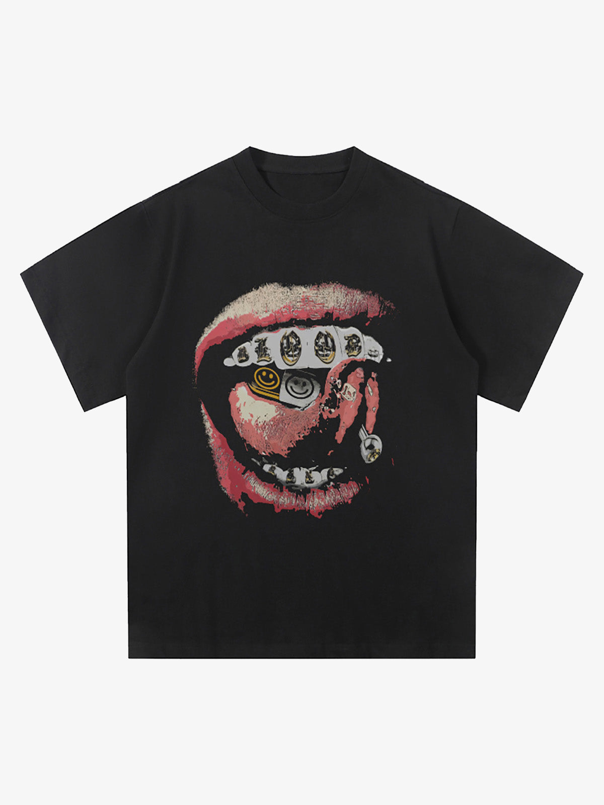 Street Retro Washed Lip Print T-shirt 